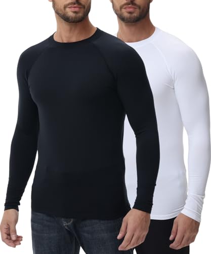 HUGE SPORTS Camiseta térmica para hombre de invierno, ropa interior térmica de manga larga, secado rápido, correr, ciclismo, blanco y negro, L