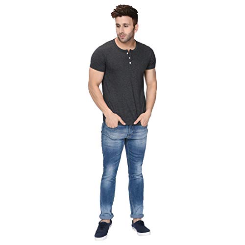 Image of London Hills Henley Neck T Shirt for Men | Tshirt for Man | T Shirt for Men | Mens Casual T Shirts | Cotton Blend Solid Half Sleeve Button Neck Slim Fit Casual Tee