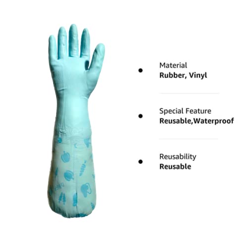 Image of Reusable Heavy Duty Hand gloves for Dishwashing, gardening, kitchen cleaning Non-Slippery & Durable Long Elbow Length(Inner cotton lining for comfort), 1 Pair (Fruit Blue)