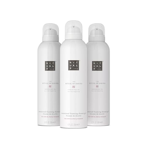 RITUALS The Ritual of Sakura Vorteilspack mit 3 x Duschschaum – Duschgel mit Kirschblüten und Reismilch – zarter, blumiger Duft – Value Pack 3 x 200 ml