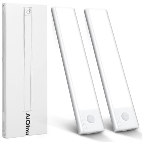 AiQInu Luce Armadio 66 LED con Sensore Movimento, USB Ricaricabile Led Sottopensile,20cm Dimmerabile Lampada Armadio con Striscia Magnetica Adesiva per Cucina, Scale, Corridoi