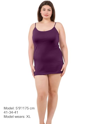Image of Long Cotton Camisole Tank Tops for Women | Basic Braless Layering Tops with Adjustable Spaghetti Straps