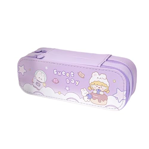 Estojo de lápis criativo de desenho animado de grande capacidade, adorável estojo multifuncional de camada dupla, Coelho e coelho, Double layered pencil case