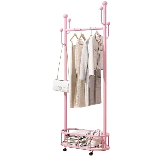 Modern Metal Coat Rack on Wheels with Hooks & Solid Storage Basket Industrial Style Clothes Rails for Entryway Bedroom Hall Tree (60/80/100CM x 30CM x 174CM)