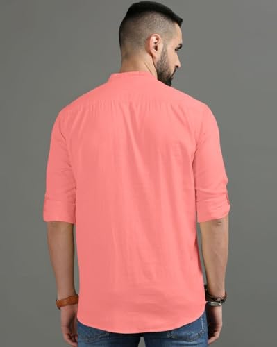 Image of FINIVO FASHION Men's Regular Fit Cotton Blend Kurta Shirt | Full Sleeve Ethnic Shirt with Mandarin Collar and Button Placket | Casual Kurta for Daily and Traditional Use