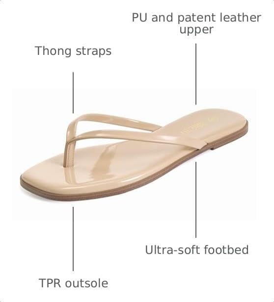 Image of Rihero Flip Flops for Women Comfortable Square Toe Beach Sandals Slip On Leather Thong Flat Sandals Dressy