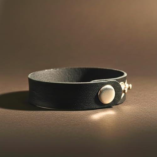 Image of THE MEN THING BLAZEFIT STRAP - 18mm Genuine Leather Bracelet with Stainless Steel Stud Button Closure for Men & Boys (6.6 /7.1 /7.6 inch)