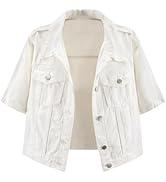 LifeShe Cropped Denim Jacket for Women Short Sleeve Casual Ripped Jean Jackets Distressed Trucker...