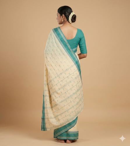 Image of eC ESHA'S COLLECTION Women's Traditional Pure Cotton Katki Tant Saree Without Blouse Piece