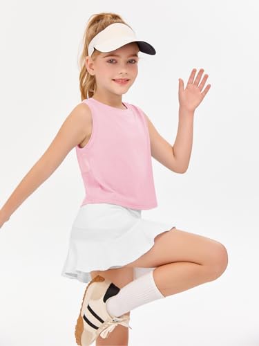 Image of Haloumoning Girls Athletic Tank Tops Kids Sleeveless Crop Tops Mesh Back Workout Cute Sports Shirts 5-14 Years