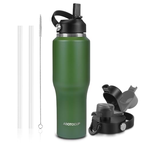 Image of ABOTOCUP 32oz Water Bottle Insulated with Powder Coated, Fit in Any Car Cup Holder, Water Bottles with Straw and Spout Lids, Stainless Steel Insulated Double Wall Leak-proof BPA Free to Keep Cold&Hot