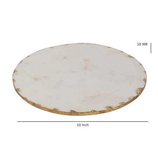 NikkisPride Handmade Marble White Pizza Platter Cheese Platter Serving Platter and Snacks with Gold Foil (10 Inch) 2