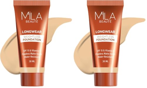 Image of Mila Beaute Longwear Weightless Foundation | Matt Finish With SPF 15 and Vitamin E | Water Resistant Buildable Formula & Super Light | Liquid Foundation | Shade - (204 Soft Beige, 30ml) (Pack of 2)