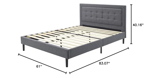 Image of Decoro Mornington 2.0 Upholstered Platform Bed | Headboard and Metal Frame with Wood Slat Support, Grey, Queen Size
