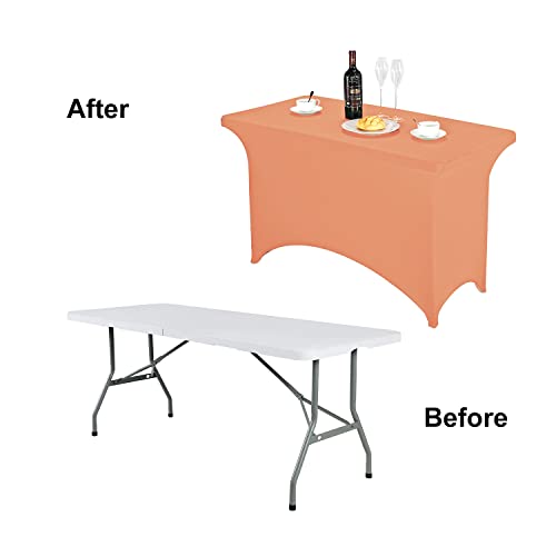 Image of FORLIFE Spandex Table Cover - Fitted 4ft Rectangular Tablecloth, Stretch Patio Cover - Universal for Wedding, Banquet, Party (Peach)