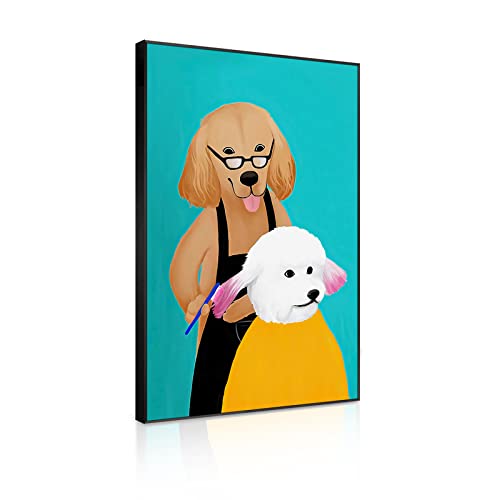 動物 漫画 アートパネル 1枚 飾り絵 かわいい 犬ヘアカット ポスター アルミ合金 フレーム 壁掛け アートフレーム モダン アートボード 絵画 印刷された インテリア部屋飾り 壁掛け(E, 50cmX70cm)