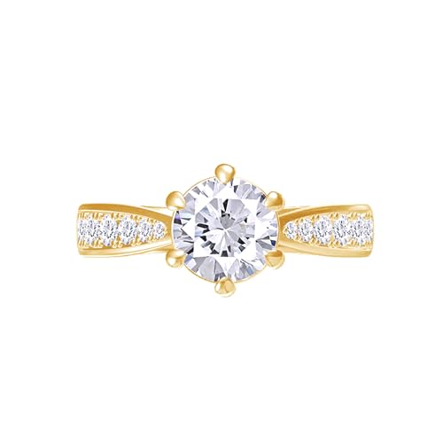 Solitaire Engagement Ring | Round Cut Moissanite Diamond 6-Prong Stackable Promise Bridal Rings For Women In 14k Gold Over Sterling Silver Jewelry Gifts For Her (1 Ctw to 3 Ctw)2