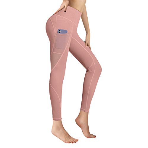 RaMokey Leggings de Sport Femmes Pantalon de Yoga avec Poches Yoga Fitness Gym Pilates Taille Haute Leggings-Rose-Taille L Cover