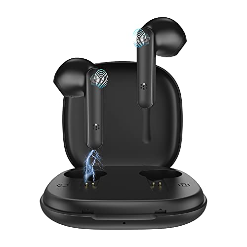 Norciv Bluetooth Headphones Bluetooth 5.1 Headphones with Touch Control Noise Cancelling TWS Wireless Headphones,Quick Charge USB-C,IPX5 Waterproof Earphone for iOS Android, Laptop, PC(Black)