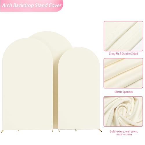 Image of Wokceer Wedding Arch Backdrop Cover (8FT, 7.2FT, 6.6FT) Set of 3 Spandex Fitted Wedding Arch Stand Covers Round Top Chiara Backdrop Stands Cover for Birthday Party Ceremony Banquet Decor Ivory