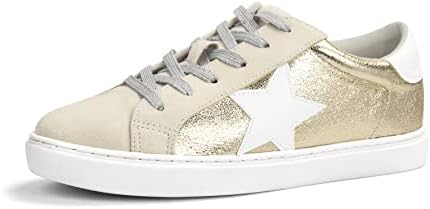 PARTY Women's Fashion Star Sneaker Lace Up Low Top Comfortable Cushioned Walking Shoes, Dale-Gold Met-8