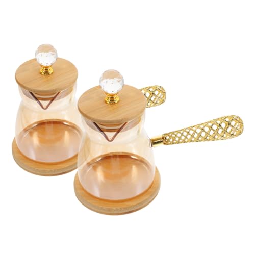 Cabilock 2Pcs Turkish Coffee Pot Glass Kettle with Heat Insulated Handle Artistic Design for Home Kitchen for Brewing Espresso and Melting Butter