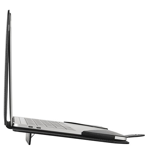 Image of Mosiso MacBook Pro 15 PU Leather Case 2017 / 2016 Release A1707, Book Folio Stand Cover with Clear Straps at Top Corners for Newest MacBook Pro 15 Inch with Touch Bar, Black