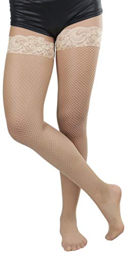 Image of ToBeInStyle Women's Wide Floral Lace Fishnet Thigh Hi Stockings