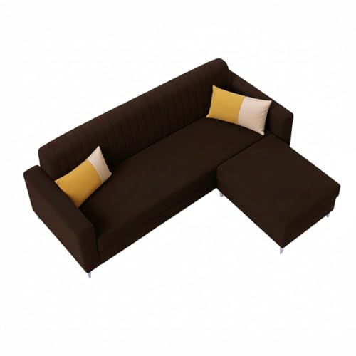 Image of SOCOZI Anton 4 Seater L Shape Sofa Set with Movable Ottoman | Flexible Left or Right Layout | Soft Velvet Suede Fabric | Modern Design | Plush Comfort Cushions for Living Room (Dark Brown)