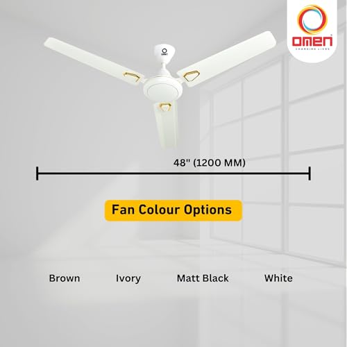 Image of Omen Changing Lives Aeroclassic Deco 1200mm Ceiling Fan for Home| Decorative Fan & Elegant Design |BEE Star Rated| High Air Delivery | Double Ball Bearing | 2 Year Warranty| (White)