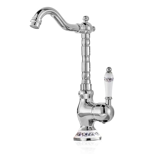 EGTink Robinet de Cuisine Rétro Chrome Robinetterie de Lavabo en Laiton Mitigeur Monocommande D'évier Cuisine Rotatif à 360° Robinet Salle de Bain Vintage...