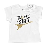Imprimé en France T-Shirt Bébé Manche Courte Blanc Rock Star Guitare Musique Musicien Instrument