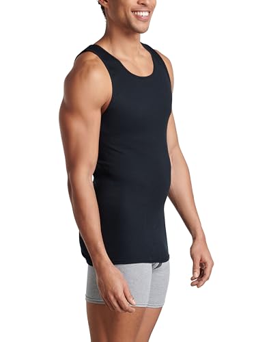 Fruit of the Loom Men's Lightweight Active Cotton Blend Undershirts, Tank - 8 Pack - Black/Grey, Large image 3