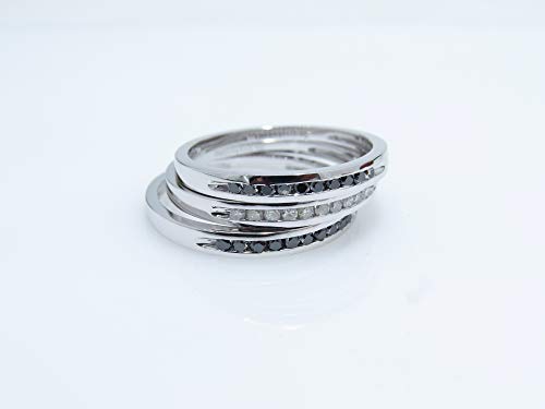 Dazzlingrock Collection 0.50 Carat (ctw) Round Black and White Diamond Ladies 3 pcs Wedding Band 1/2 CT, Sterling Silver2