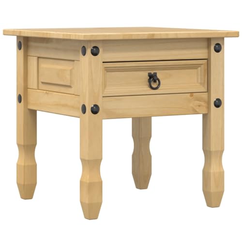 Corona Table d'appoint en pin massif 50 x 50 x 50 cm avec tiroir et poignée en métal Table de salon robuste pour espace de rangement et décoration à côté...
