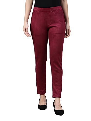 Image of GO COLORS Women Solid Mid Rise Suede Treggings