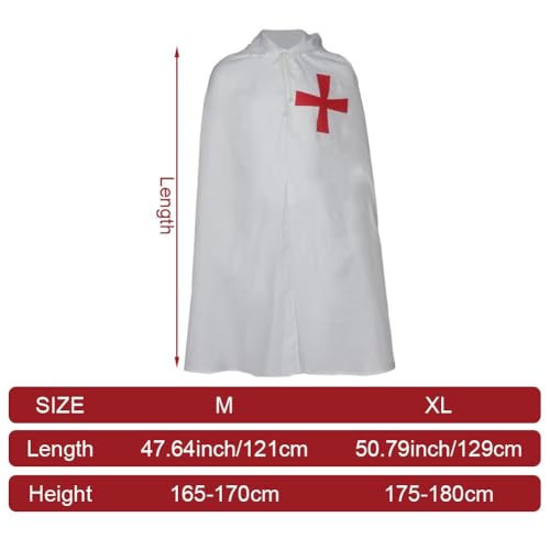 Cape de templier blanche à capuche pour soirée Halloween et cosplay médiéval - 8
