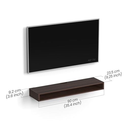 Image of BLUEWUD Kyvid Large Engineering Wood Wall Mount TV Entertainment Unit Set Top Box Stand /TV Cabinet Panel with Shelves for Books & Decor Display Unit Large Upto 50 Inches (Wenge)