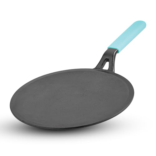 BERGNER Eco Cast Iron 26cm Roti Tawa, Pre-Seasoned Iron Tawa for Chapati/Phulka, Even Heat Distributor, Retains Heat to Enhance Flavor, Comes with Sil
