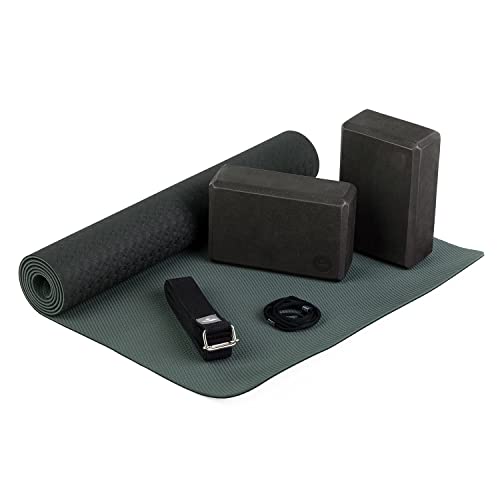 Bodhi Yoga Starter-Set Komplett | Set bestehend aus: 1 Yogamatte aus TPE, 2 Yoga-Bricks aus Eva (Moosgummi) und 1 Yoga-Gurt aus Baumwolle | Einsteiger-Set für...