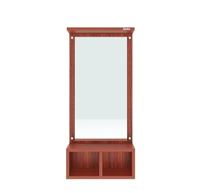 Image of Wall Mounted Dressing Table with Mirror Finish Storage Shelf Compact Wall Vanity Makeup Organizer for Bedroom Bathroom Entryway Space Saving Home Furniture Decor (Light Brown)