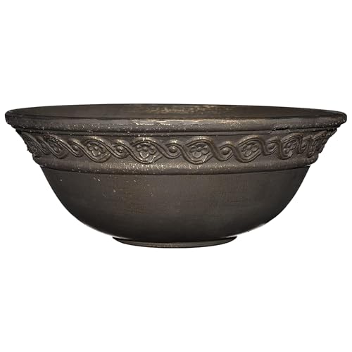 Classic Home and Garden Corinthian Shallow Planter with Drainage - Decorative Garden Bowl Planter for Flowers, & More - UV Resistant Wide Plant Bowl for Indoors/Outdoors (12” Oil Rubbed Bronze)