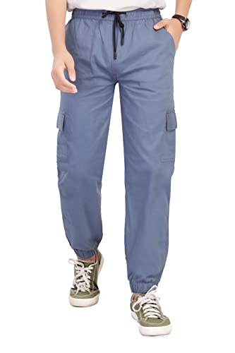 Image of UNOseven Boys Cargo Jogger Pants - Pure Cotton - Slim Fit - Sky Blue - Size 11-12 Years