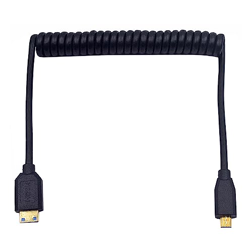 MysRuida 3.9ft UHD Mini HDMI to Micro HDMI 8K Coiled Cable, Micro HDMI 2.1 to Mini HDMI 2.1 Adapter Converter Spring Spiral Cable, 3D 48Gbps, Support 8K@60Hz 4K@120Hz