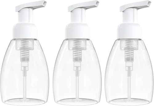 BRIGHTFROM Foaming Soap Dispenser Pump Bottles, BPA Free Empty Refillable Plastic Container for Liquid Soap - Kitchen, Bathroom, Commercial - 8oz (250ml) Pack of 3, Clear