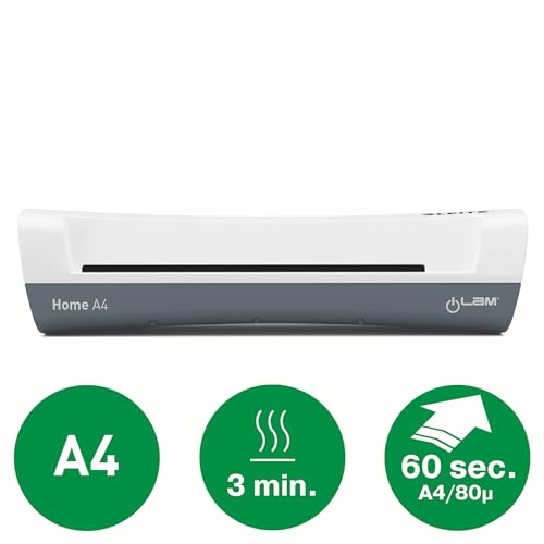 Leitz Set iLAM Home A4 Laminiergerät + Heißlaminierfolien A4 80 mic im 100er Pack, Laminiergerät für 75 bis 125 mic Laminierfolien, 3 Min. Aufwärmzeit, Weiß, Ideal für Home Office & Schule, 74200000