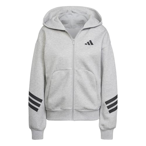 adidas Damen Future Icons Three Stripes Full Zip Hoodie, Medium Grey Heather, M