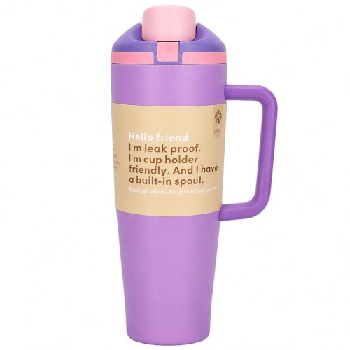 Image of HomeCloud 1200ML Stainless Steel Water Bottle - Double-Wall Vacuum Insulated, Leakproof Straw Lid, BPA-Free Reusable Travel Flask with Two-Way Spout for Gym, Office & Outdoor Use (H Purple)