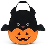 Ohjijinn Halloween Trick or Treat Bag - Cute Bat Pumpkin Candy Bucket Tote, Multipurpose Reusable Felt Basket for Kids Party Favors Gifts