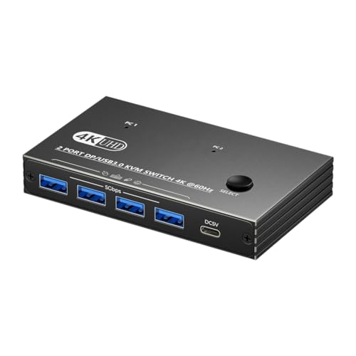 Buhdjfnke Conmutador DPKVM 8K30/4K60/120Hz, Ratón y Teclado USB para Teclado, Ratón e Impresora